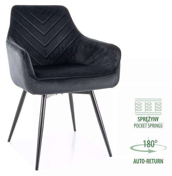 Sedia Servio Velvet nera con auto-return – 55x45x88 cm