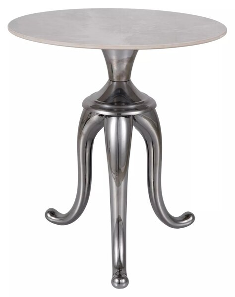 Tavolino Snake in ceramica marmo bianco con base argento – Ø48x55 cm