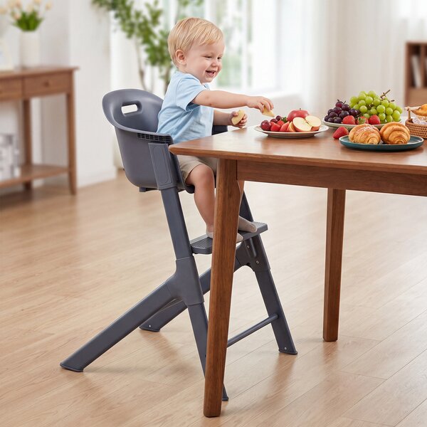 Costway Seggiolone pappa evolutivo lavabile 6-36 mesi vassoio regolabile, Seggiolone portatile metallo grigio cuscino cintura