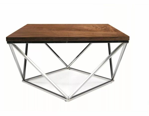 Tavolino Silver A in noce e acciaio – 80x80x45 cm