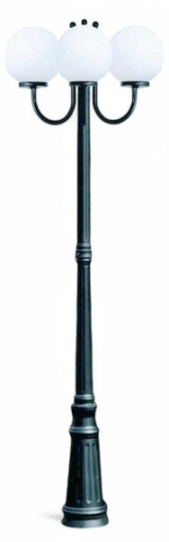 Lampione da giardino con 3 luci su palo in alluminio verniciato nero altezza 230 cm sfera opalescente plastica IP44 3x100W