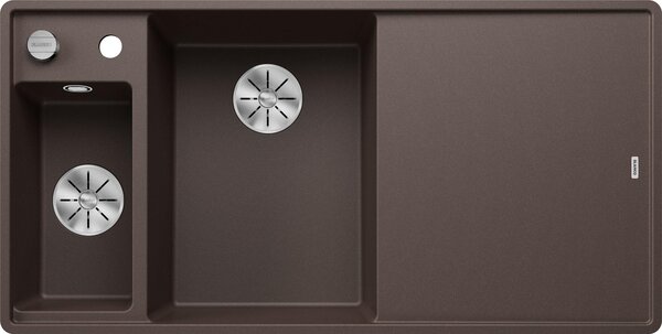 BLANCO AXIA III 6 S-F, SILGRANIT® PuraDur®, caffè, bacinella a sinistra, con tagliere in legno