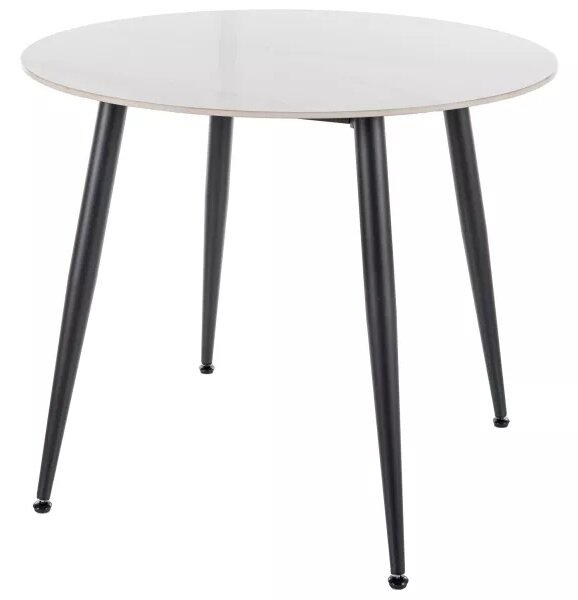 Tavolo Rion rotondo in ceramica bianca lucida e metallo nero – Ø90x76 cm
