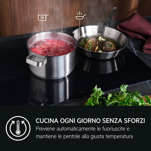 Aeg Piano Cottura Induzione 5 Fuochi Larghezza 80 cm in Vetroceramica colore Nero - NIG85M30AB Serie 8000 Sense Boil+Fry