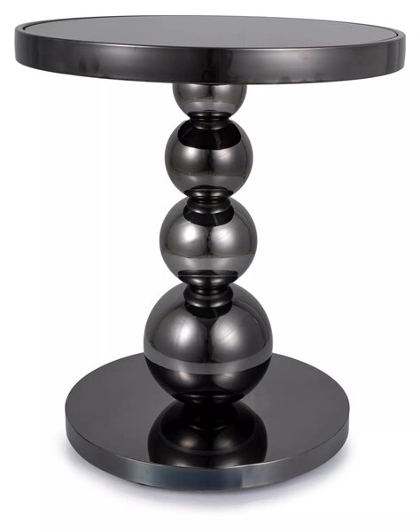 Tavolino Rima in vetro nero e metallo nero lucido – Ø50x56 cm