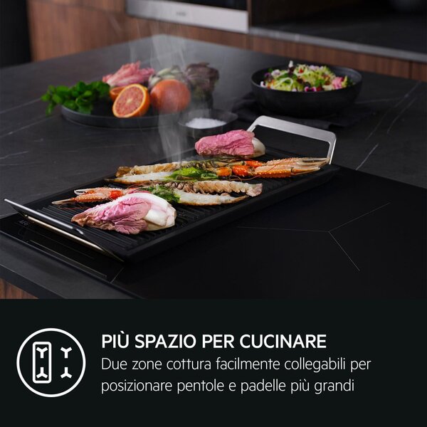 Aeg Piano Cottura Induzione 5 Fuochi Larghezza 80 cm in Vetroceramica colore Nero - NIG85M30AB Serie 8000 Sense Boil+Fry