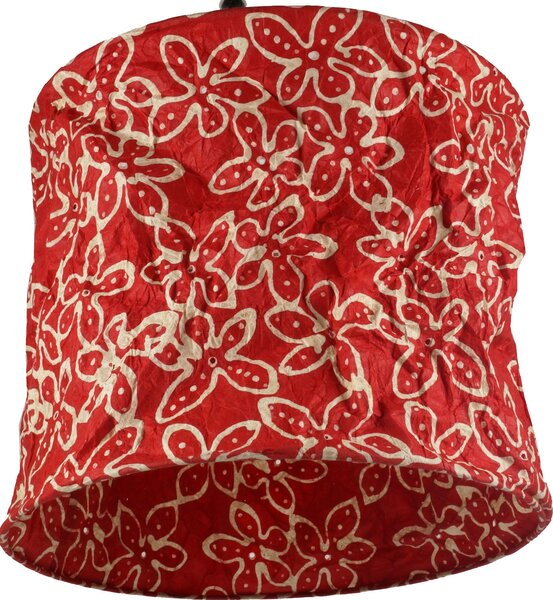 Lampada a sospensione rotonda in carta, paralume in carta Lokta Annapurna, carta fatta a mano - rosso/fiore, carta Lokta, 25*28*28 cm, paralumi asiatici in carta e tessuto