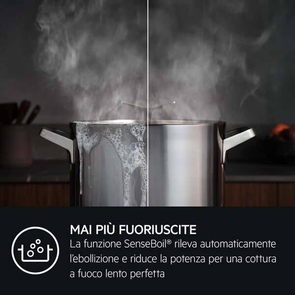 Aeg Piano Cottura Induzione 5 Fuochi Larghezza 80 cm in Vetroceramica colore Nero - NIG85M30AB Serie 8000 Sense Boil+Fry