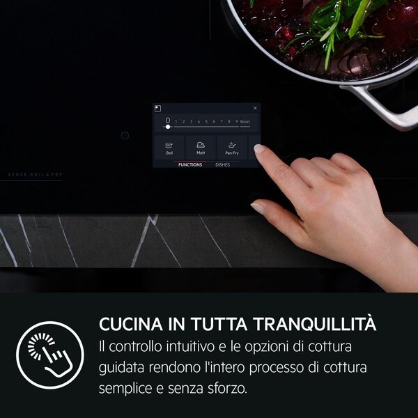 Aeg Piano Cottura Induzione 5 Fuochi Larghezza 80 cm in Vetroceramica colore Nero - NIG85M30AB Serie 8000 Sense Boil+Fry