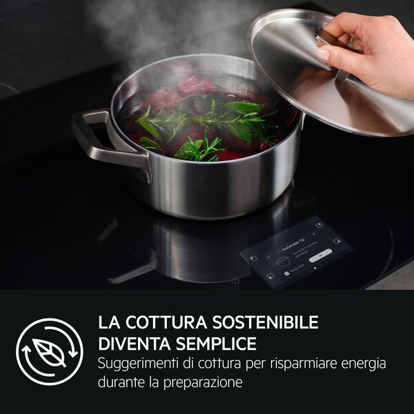 Aeg Piano Cottura Induzione 5 Fuochi Larghezza 80 cm in Vetroceramica colore Nero - NIG85M30AB Serie 8000 Sense Boil+Fry