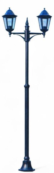 Lampione da giardino nero altezza 230 cm con due luci vetri trasparenti ip44 in alluminio per esterni 2x100w
