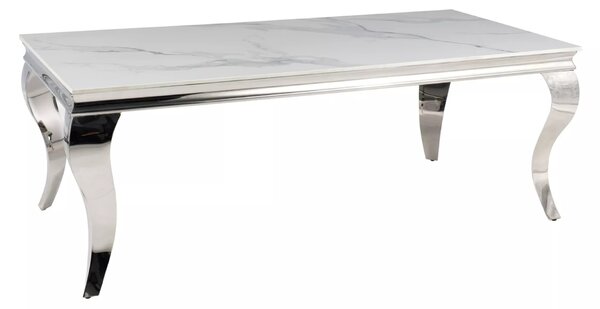 Tavolino Prince A Ceramic in ceramica Calacatta e acciaio cromato – 120x60x45 cm