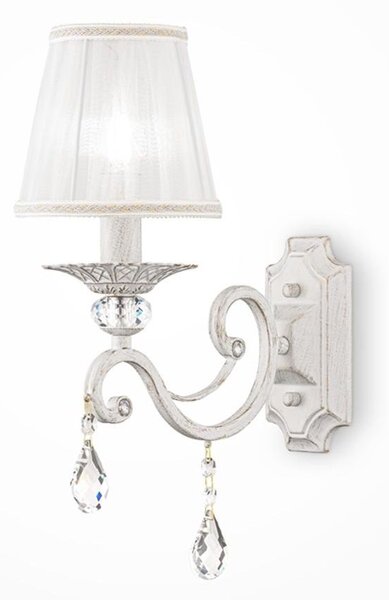 GRACE APPLIQUE 1 LUCE IN METALLO BIANCO ANTICATO CON PARALUME IN TESSUTO PLISSE BIANCO LAMPADINA E14