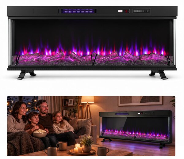 Ikodm, camino elettrico da incasso, 50 pollici, 1800 W, con app Wi-Fi, colore nero