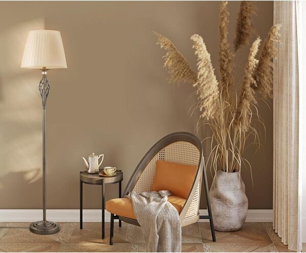 GRACE PIANTANA IN METALLO BIANCO ANTICATO O BRONZO CON PARALUME IN TESSUTO PLISSE BIANCO O AVORIO H165 CM