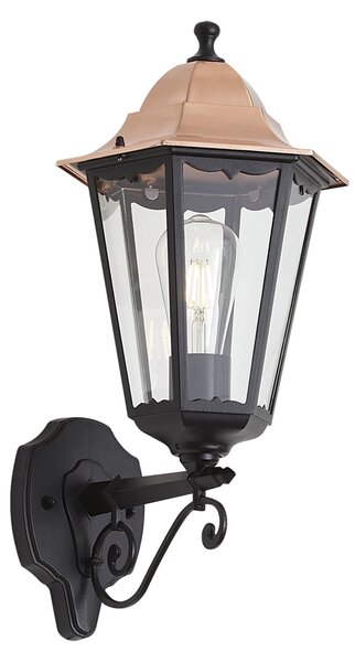 Lampada da parete classica nera con rame IP44 - Havana