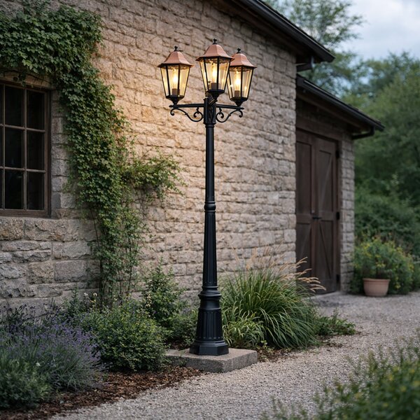 Lanterna da esterno classica nera con rame 220 cm 3 luci IP44 - Havana