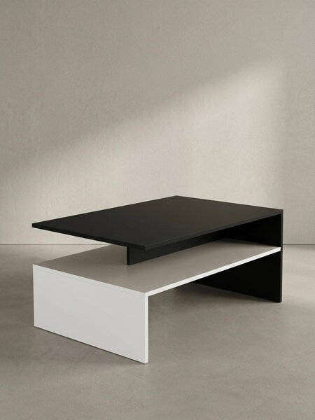 Tavolino moderno bicolore in bianco e nero, rivestimento in resina melaminica. 90x60x43 cm | Kadima Design