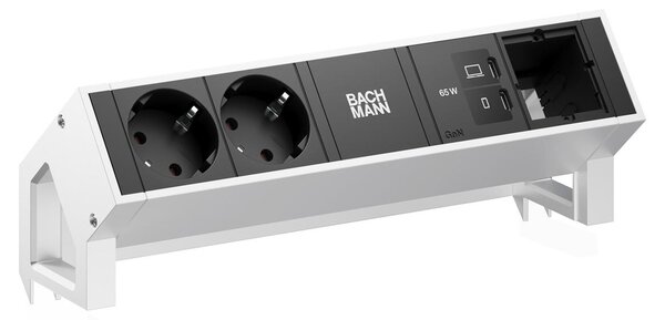 Scrivania BACHMANN DESK2, 2 prese CEE7/3, 1 porta USB-C con ricarica da 65W, 1 cavo di alimentazione CM, lunghezza 0,2 metri, acciaio inossidabile