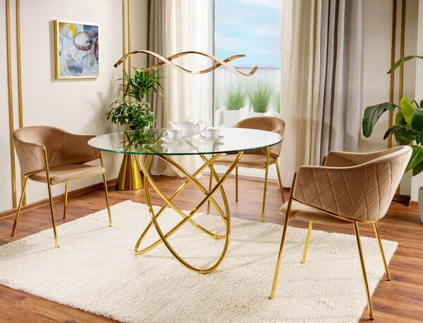Tavolo Orbit in vetro e metallo dorato – Ø100x75 cm