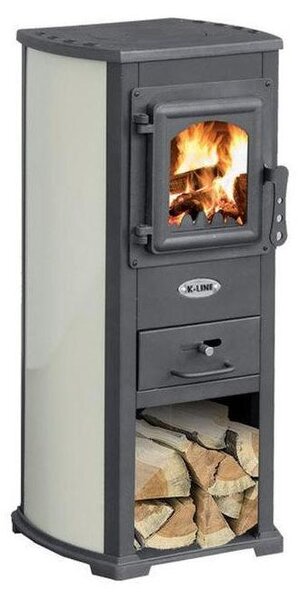 Stufa a legna con struttura in acciaio e vano porta legna 5,3 kw Karma - beige