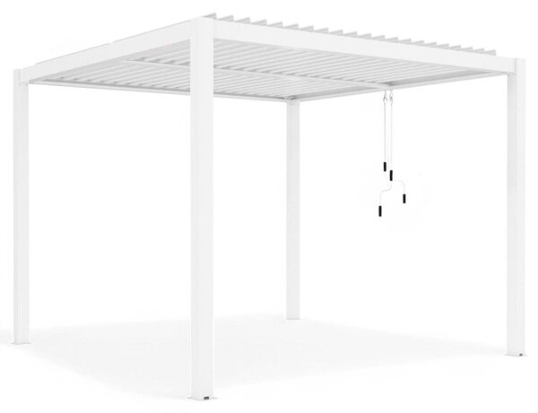 Pergola bioclimatica 3x3 mt. in alluminio con copertura a lamelle frangisole divise in due sezioni resistente alle intemperie - Bianco