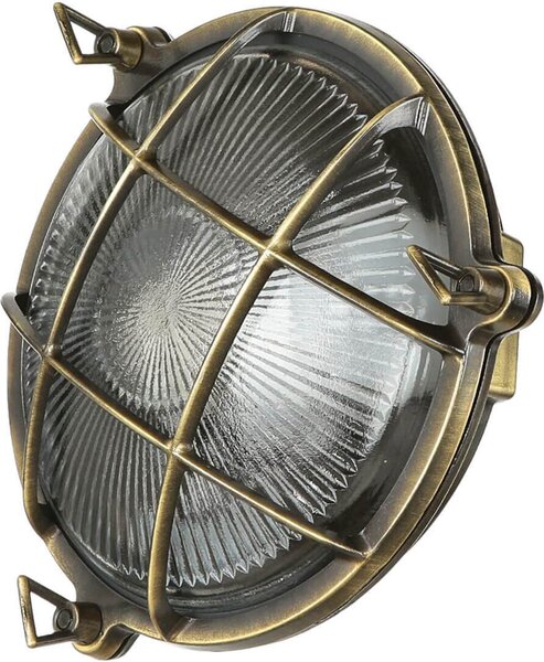 Lampada da parete per esterni IP64 E27 in vetro massiccio di ottone Ø 21 cm Lampada da parete marittima per cortile esterno