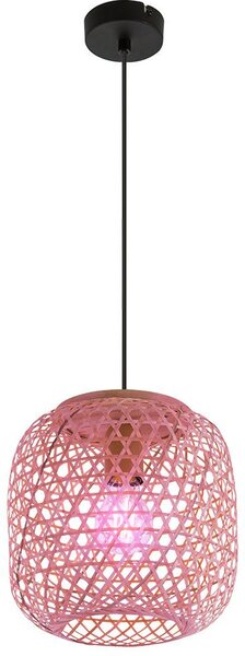 Lampada a sospensione LED RGB, con struttura a sfera in bambù intrecciato, altezza 135 cm
