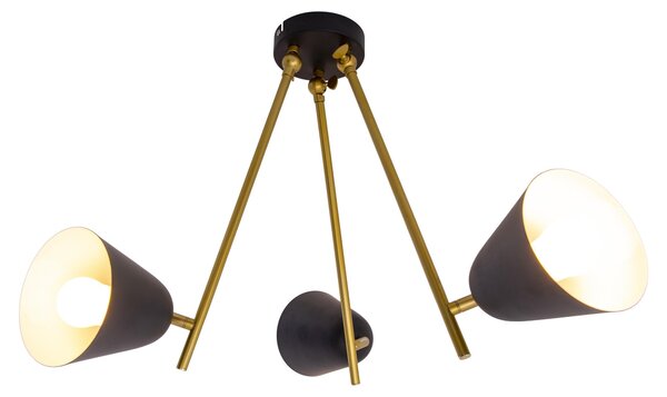 Plafoniera, nera, 3 fiamme, regolabile, P 95 cm