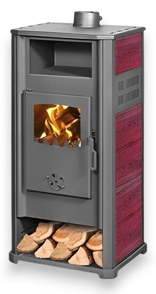 Stufa a legna 9.4 Kw in acciaio 48,5x44xH110 cm antracite e bordeaux
