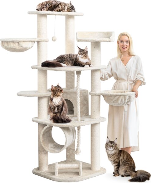 HAPPYPET Grande tiragraffi stabile "Parker" 171 cm - 11 cm tronchi, grandi cucce, rotolo tiragraffi, albero tiragraffi XXL per gatti, color crema