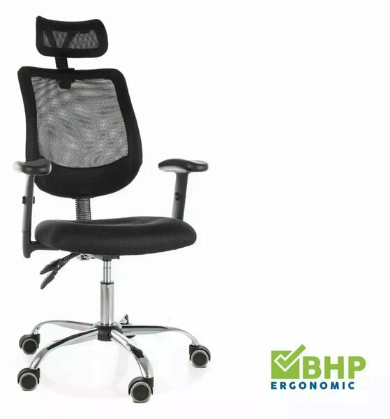 Sedia da ufficio Q-118R nera e argento – 60x44x115 cm