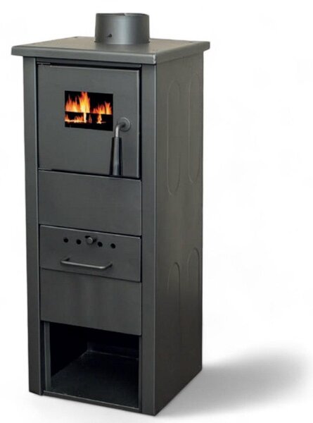 Stufa a legna 6,5 kw in acciaio antracite H80 cm con cassetto estraibile