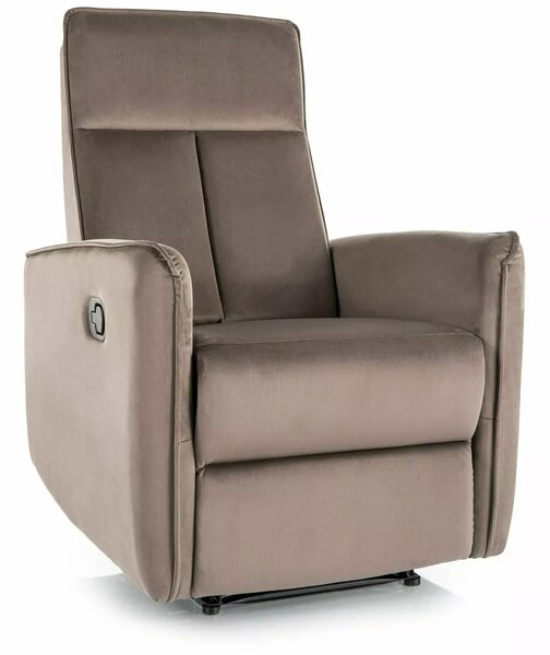 Poltrona reclinabile Nikos in velluto cappuccino – 72x86/159x105 cm