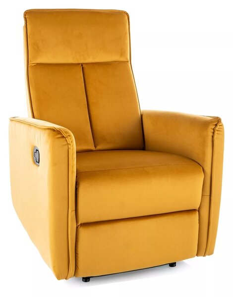 Poltrona reclinabile Nikos in velluto curry – 72x86/159x105 cm