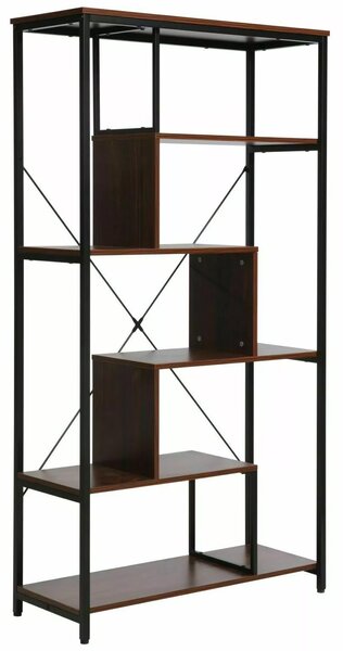 Libreria Net A in legno laminato noce scuro e metallo – 85x35x163 cm
