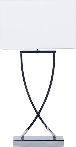 BELIANI Lampada da tavolo base in metallo argentato paralume in tessuto bianco cavo lungo con interruttore moderno minimalista
