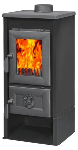 Stufa riscaldamento a legna con struttura in acciaio e ripiano in ghisa 7 kw Karusel Maxi - Black