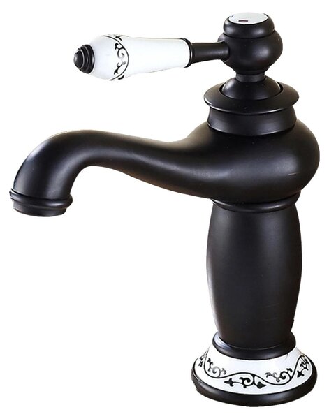 Rubinetto per lavabo, stile vintage europeo, superficie liscia, nero