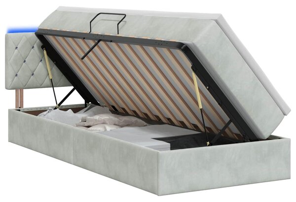 Letto a castello con contenitore LED vidaXL con materasso, grigio chiaro, 100 x 200 cm, velluto