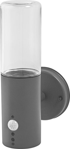 LEDVANCE ENDURA CLASSIC FIGO CYL W SEN lampada da esterno, applique, grigio scuro, acciaio inox, installazione rapida e semplice, IP44, rilevatore di movimento, sensore di luce diurna, uso esterno flessibile