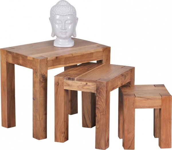 Wohnling Tavolino a 3 pezzi in legno massiccio di acacia WL1.444