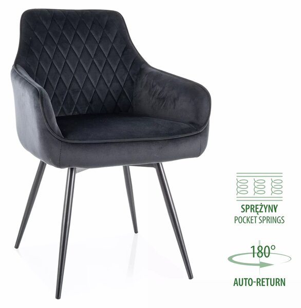 Sedia Marlo Velvet in velluto nero – 55x45x88 cm
