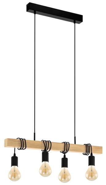 EGLO lampada a sospensione Townshend 4 luci in legno nero e beige