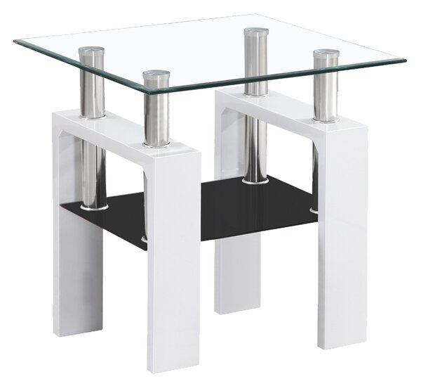 Tavolino da salotto Lisa D in vetro e MDF bianco laccato – 60x60x55 cm