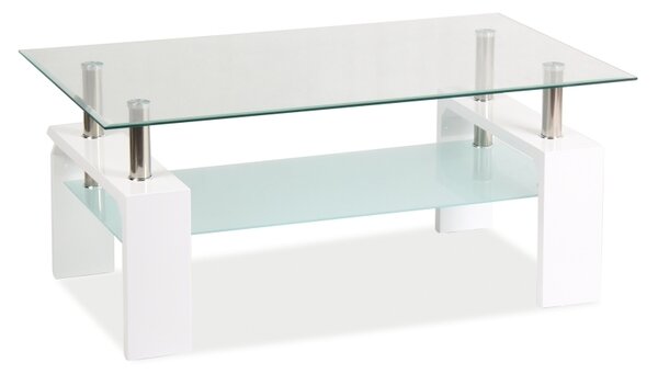 Tavolino da salotto Lisa Basic II in vetro e MDF bianco – 100x60x55 cm