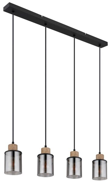 Lampada a sospensione, metallo, nero opaco, vetro fumé, L 78 cm