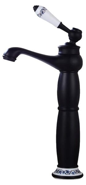 Rubinetto per lavabo, design retrò, bocca alta orientabile, nero, G3/8