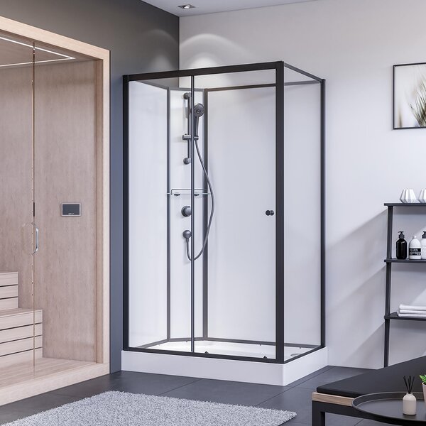 Porta scorrevole per doccia completa Breuer con pannello laterale destro nero opaco vetro trasparente