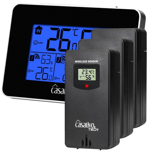 Stazione meteorologica con 3 sensori wireless e display LCD: temperatura, igrometro, andamento del tempo e consigli su riscaldamento e ventilazione per il tuo benessere